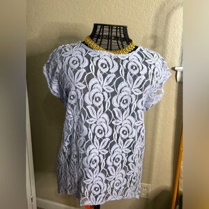 Lacy blue short sleeve blouse